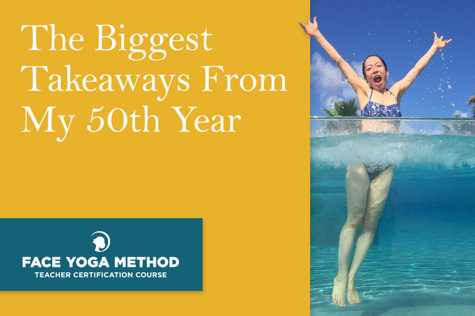 New Year's resolutions. Photo of Fumiko Takatsu in the ocean with hands in the air for "The biggest takeaways from my 50th year" blog cover.