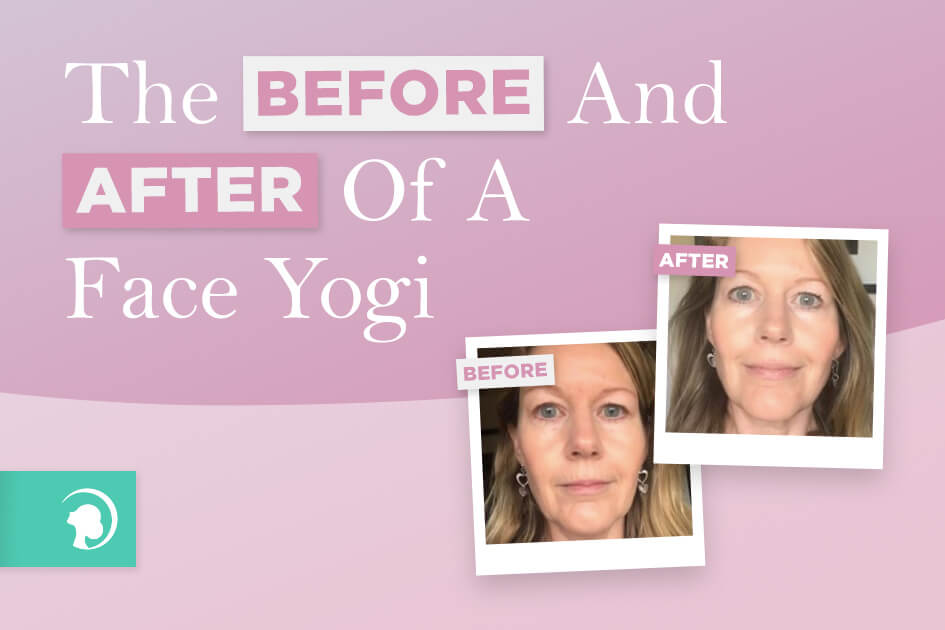 Comparison of before and after pictures of a Face Yogi, Catherine, after attending Face Toning Bootcamp. Showing her close-up photos.