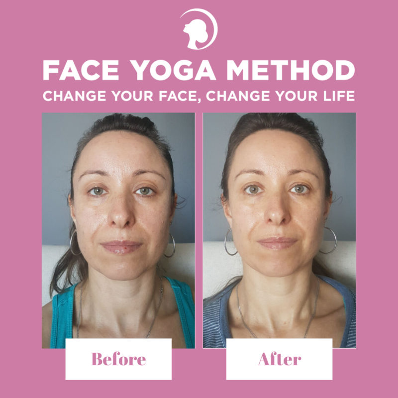 Before and after of a Face Yoga practitioner - progress with facial exercises.
