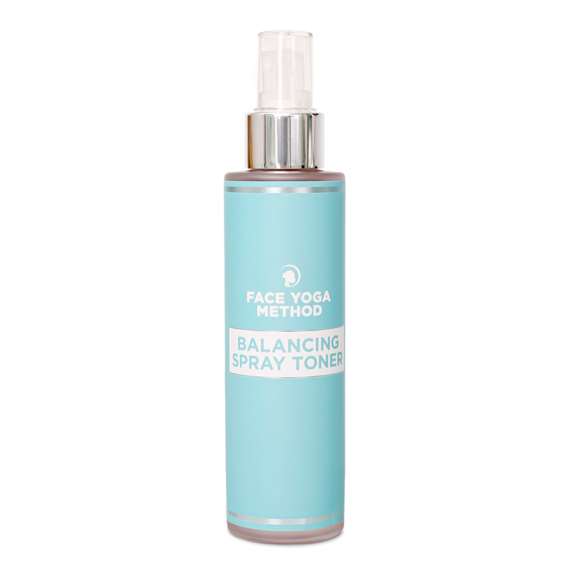 Balancing Spray Toner - mint blue bottle with a white sticker and silver cap.