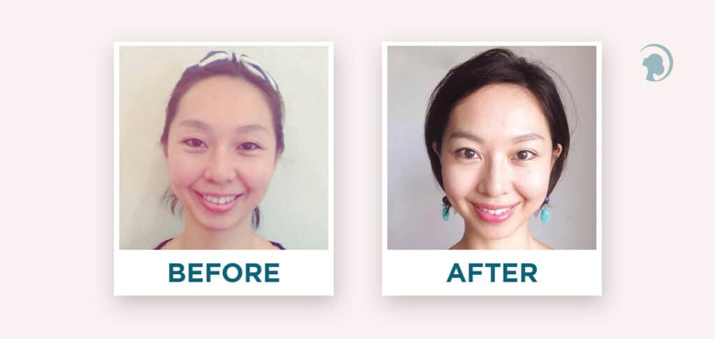 Before and after face yoga - comparison of Kumiko's face. 
