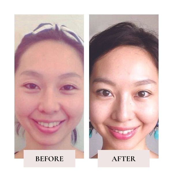 Before and after face yoga - comparison of Kumiko's face. 