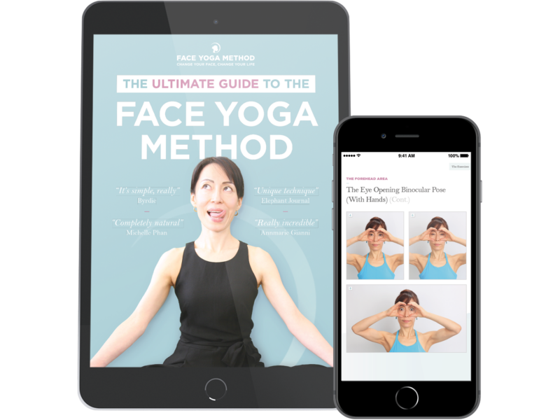 The Ultimate Guide To The Face Yoga eBook on a tablet and cell phone. 