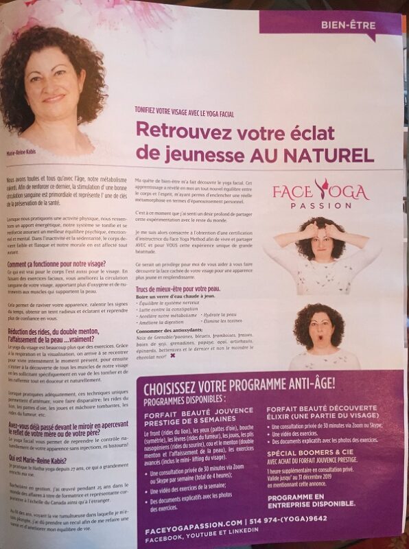 Marie-Reine's business Face Yoga Passion featured in a magazine